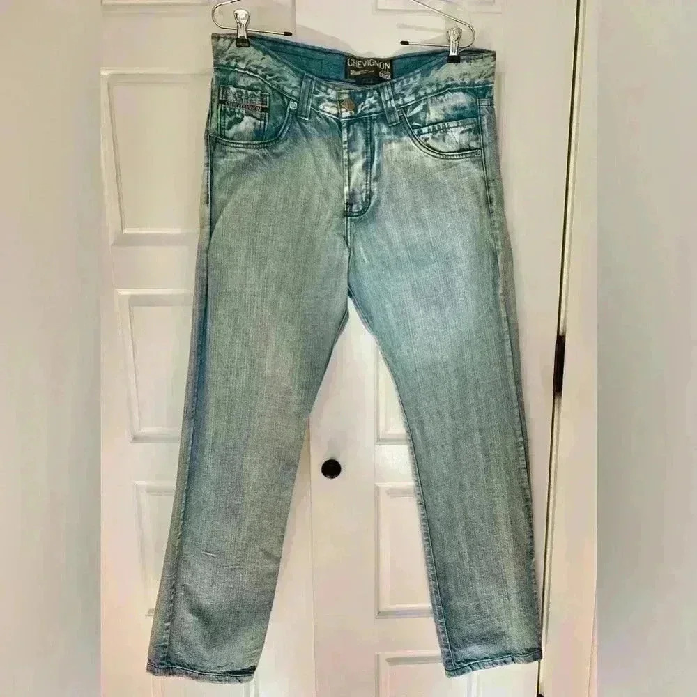 Chevignon Label Mens Blue Jeans CH 57 Patchwork Pockets Light Wash 36x32 street